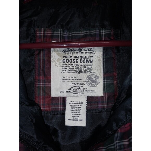 Eddie Bauer Vest Women's Large Black Red Plaid Goose Down Quilted Puffer Outdoor - Picture 4 of 7